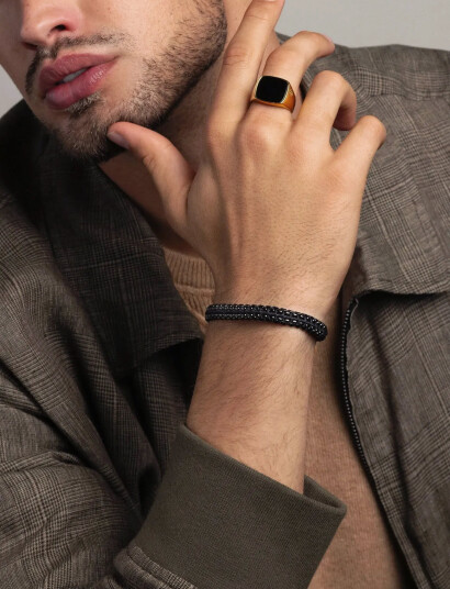 Nialaya Men"s Total Black Woven 8 Mm Box Chain Bracelet Black L Nialaya Men"s Total Black Woven 8 Mm Box Chain Bracelet Black L