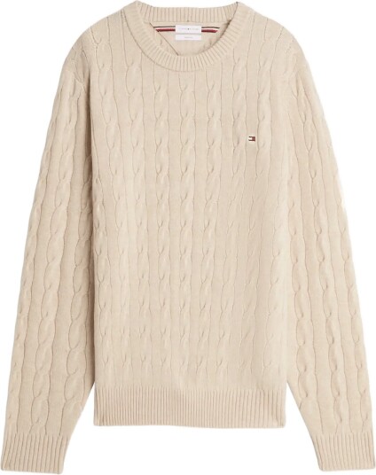 Tommy Hilfiger Lambswool Cable Crew Cream S Tommy Hilfiger Lambswool Cable Crew Cream S