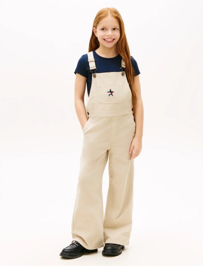 Tommy Hilfiger Star Wide Leg Dungaree Cream 140 Tommy Hilfiger Star Wide Leg Dungaree Cream 140