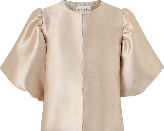 By Malina Bluse Cleo Puff Sleeve Satin Blouse Beige