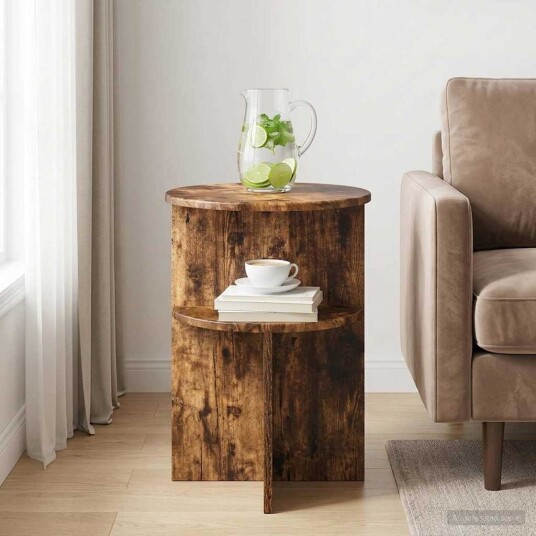 vidaXL Sidetabell med lagring Røkt Eik Ø 39,5 x 55 cm Konstruert tre