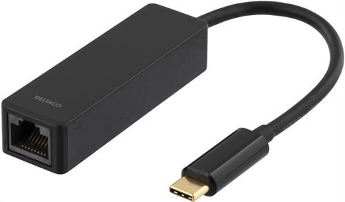 Deltaco USB-C 3.1 Nettverksadapter Gigabit Ethernet 1xRJ45 Svart