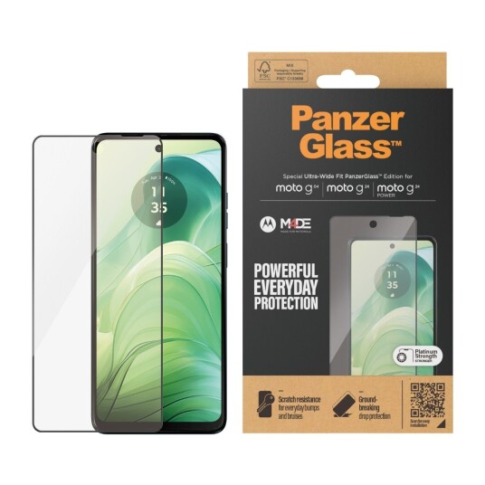 PanzerGlass Motorola Moto G04 / G24 / G24 Power PanzerGlass Ultra Wide Fit Skjermbeskyttelsesglass - Platinum Strength - Svart Kant