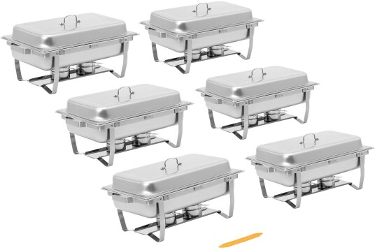 Royal Catering Chafing Dish sett med 6 GN 1/1 4 x 7.5 l 6 drivstoffbeholdere