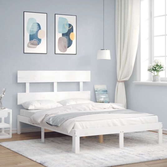 vidaXL Sengeramme med hodegavl hvit 140x200 cm heltre