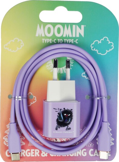 Moomin 20W USB-C til USB-C vegglader 1 m Lilla Moomin 20W USB-C til USB-C vegglader 1 m Lilla