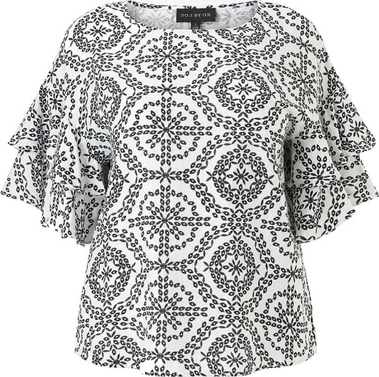 NO. 1 BY OX   Bluse w Double Flair 1/2 Sleeves   Hvit