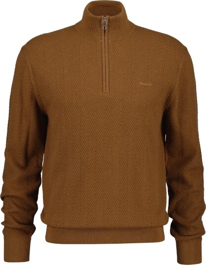 Gant Herringbone Texture Half Zip   CARAMEL BROWN   3XL