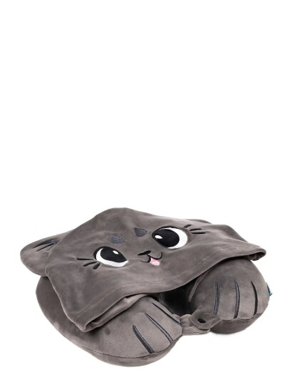 Puckator Hoodeazzz Beans & Co Pepper The Cat Plush Memory Foam Travel Pillow & Hood Grey ONE SIZE