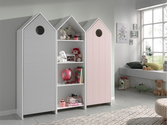 Bustorp Garderobe og hyllesett - Hvit/Grå/Rosa