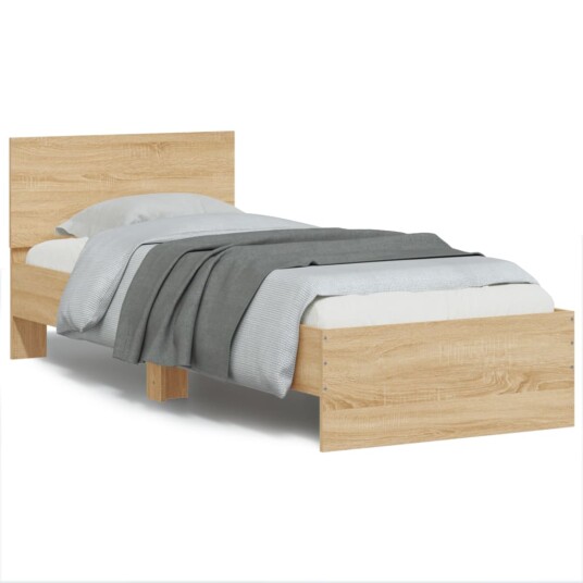 Sengeramme med hodegavl og LED-lys sonoma eik 75x190 cm 8721012241930