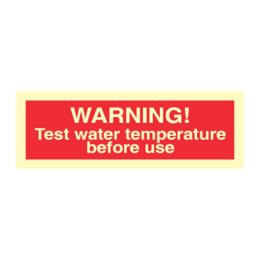 Warning! Test water temperature before use  - Etterlysende Vinyl HI150 - 100 x 300 mm