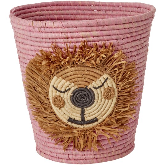 Rice Round Raffia Kurv Med Lion Head Pink