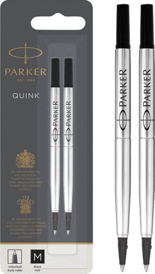 Parker Rollerball Pen Refills  Medium Point  Svart QUINK Ink  2 Count