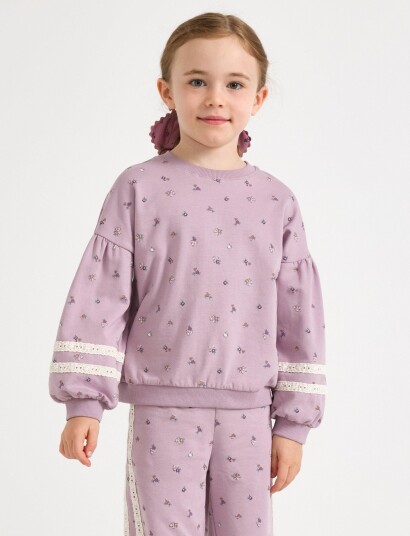 Lindex Cropped Sweatshirt With Puff Sleeve Purple 128