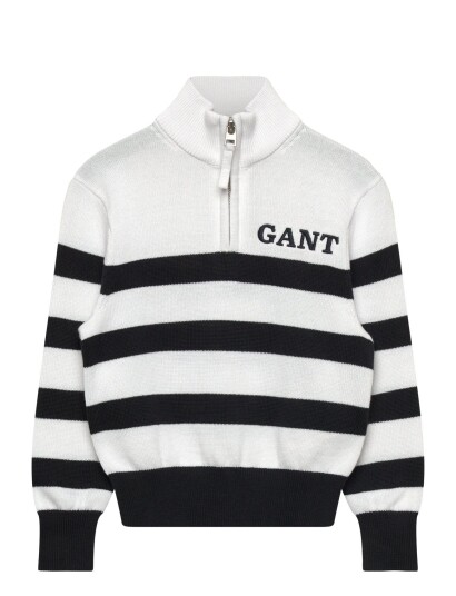 Gant Kids Gant Knitted Breton Stripe Zip Funnel White 104