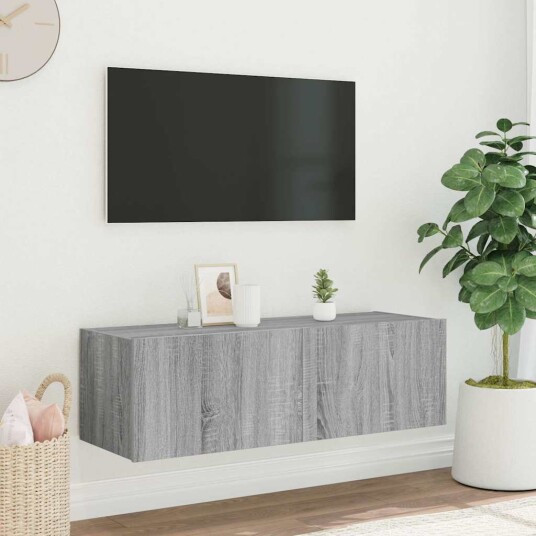 vidaXL Vegghengt TV-benk med LED grå sonoma 100x35x31 cm 8721012258846