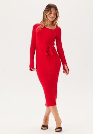 BUBBLEROOM Asymmetric Knitted Midi Dress Red L BUBBLEROOM Asymmetric Knitted Midi Dress Red L