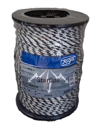 Foga Elektrisk tau Starline 5mm 300m sort/hvit Foga Elektrisk tau Starline 5mm 300m sort/hvit