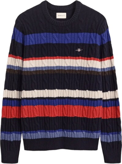 Gant | Lambswool Cable Striped C Neck | L Gant | Lambswool Cable Striped C Neck | L