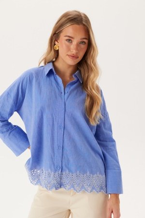 ONLY Onlgraces Tulum Ls Emb Shirt Blue Bonnet Detail:bright Whit XS