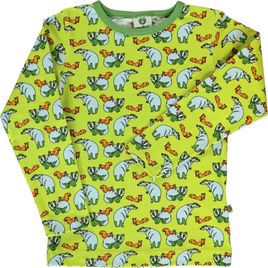 Småfolk Long Sleeved Blouse With Badger And Squirrel Green 98 104