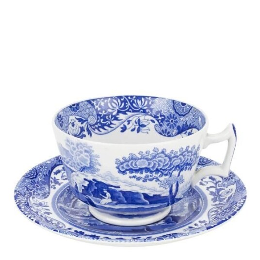 Spode   Blue Italian kaffekopp med fat 28 cl blå/hvit