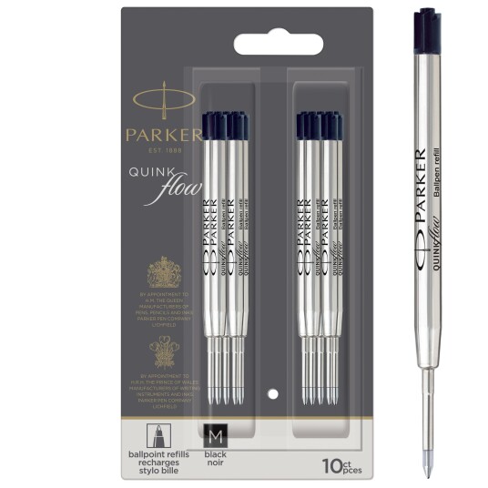Parker Ballpoint Pen Refills  Medium Point  Svart QUINKflow Ink  10 Count