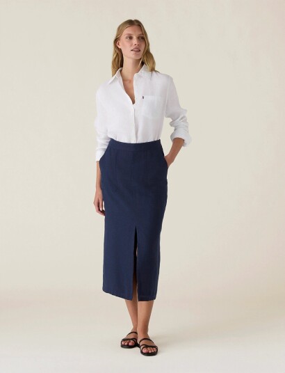 Lexington Clothing Midi Linen Skirt Navy L Lexington Clothing Midi Linen Skirt Navy L