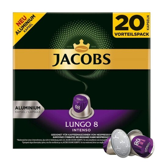Nespresso Jacobs Lungo 8 Intenso XL til Nespresso. 20 kapsler Nespresso Jacobs Lungo 8 Intenso XL til Nespresso. 20 kapsler