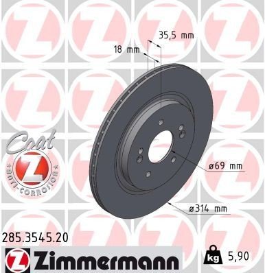 Bremseskive ZIMMERMANN 285.3545.20