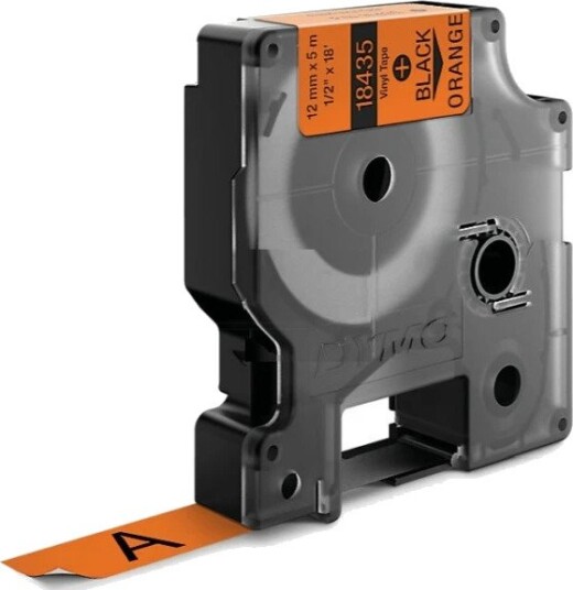 Dymo Label Vinyl Sort på Orange 12mm 5.5m S0718490