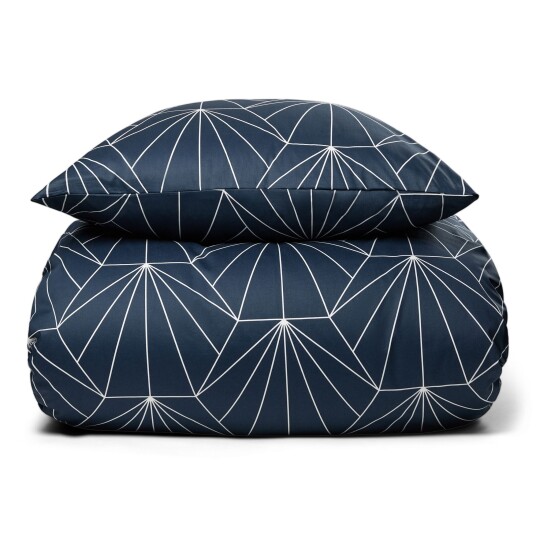 Borg Living Sengetøy dobbeldyne - 200x200 cm - 100% Bomullssateng - Hexagon mørk blå