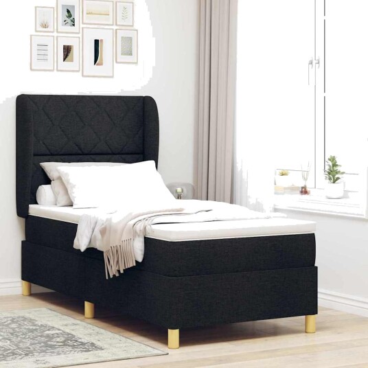Sengebunn med madrass Svart 90x200 cm Stoff