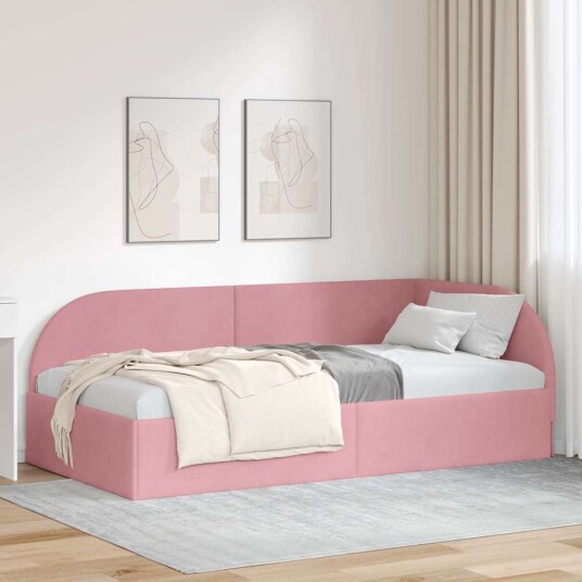 Hjørnesengramme med hodegjerde Rosa 90 x 200 cm Fløyel Hjørnesengramme med hodegjerde Rosa 90 x 200 cm Fløyel