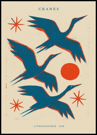 Cranes lithographie Plakat Plakat / 40x50cm