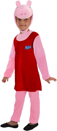Peppa Gris kostyme 4 år heldrakt og lue med Peppa Gris hodet Peppa Gris kostyme 4 år heldrakt og lue med Peppa Gris hodet
