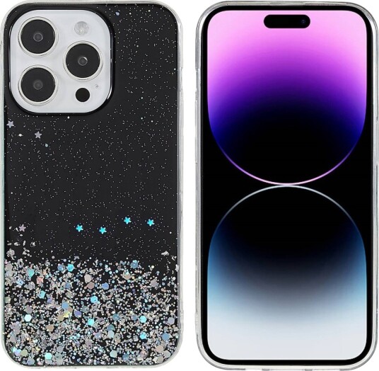 Trolsk Mobildeksel med Flytende Glitter Stjernehimmel (iPhone 14 Pro) Svart