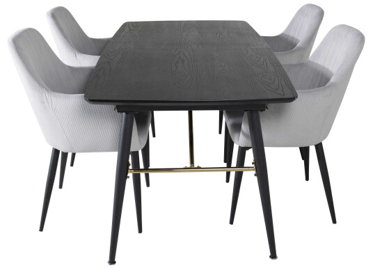 Venture Design Black Veneer & Comfort spisegruppe Svart/grå 4 st stoler & bord Svart x x cm