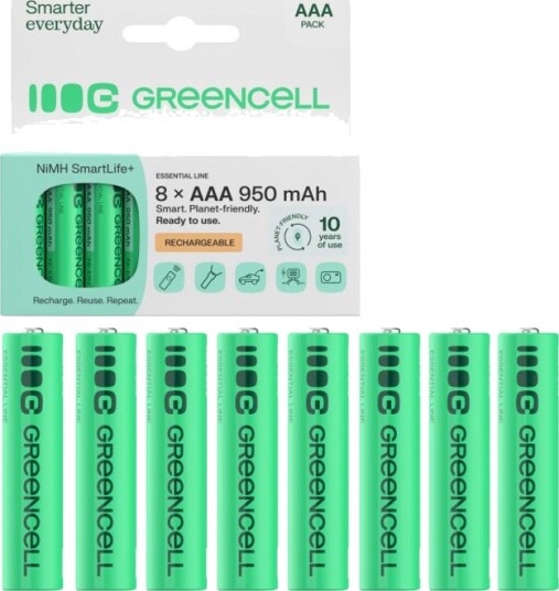 Green Cell 8x AAA HR03 950mAh Oppladbare Batterier Langvarig Kraft Green Cell 8x AAA HR03 950mAh Oppladbare Batterier Langvarig Kraft