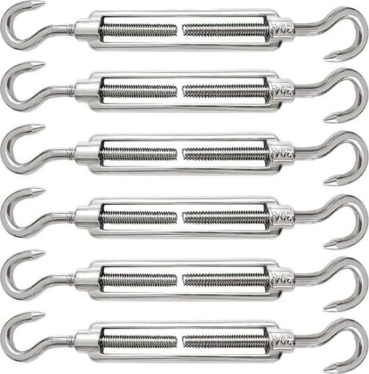 6 stk. M5 Kabelstrammer 304 Rustfritt Stål Justerbar Strammer Krok og Krok for Wiretau Spenningsjustering Stålkabel Tau Strammer Krok Tilbehør