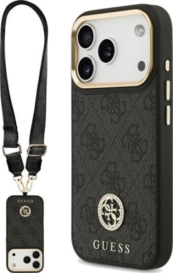 GUESS 4G Strass Logo & Big Strap Metal Buttons MagSafe Case for iPhone 17 Pro - Black