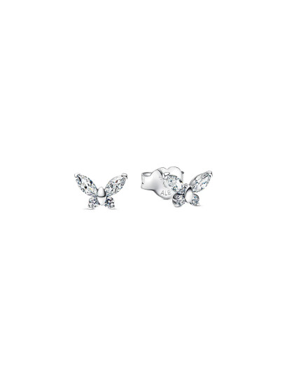 PANDORA Butterfly Sterling Silver Stud Earrings With Clear Cubic Zirconia Silver One Size