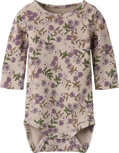 Name It Body I/e Rib NbfFoa Geit m. Blomster Name It 68 Langermet Body Beige Brun Lilla 62
