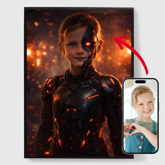 Namly Design Personalisert Plakat Kid Cyborg Superhelt AI Plakat POSTERJOXTPS