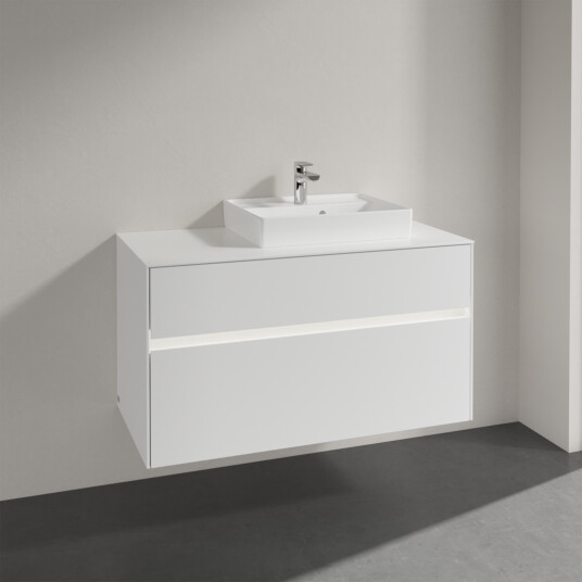 VILLEROY & BOCH COLLARO SERVANTSKAP 100 M/LYS FOR SERVANT HØYRE 50 M/2 SKUFFER HVIT MATT VILLEROY & BOCH COLLARO SERVANTSKAP 100 M/LYS FOR SERVANT HØYRE 50 M/2 SKUFFER HVIT MATT