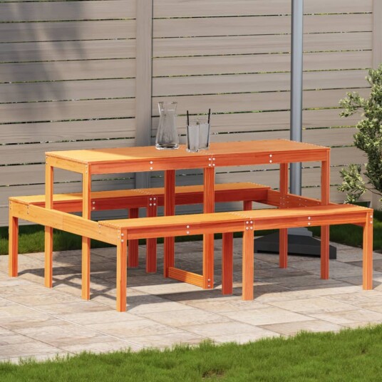 Piknikbord voksbrun 160x134x75 cm heltre furu 844648