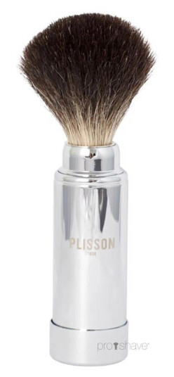 Plisson Travel Brush,  Pure Black Badger & ChromeSize 8