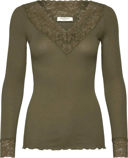 Rosemunde Rwbernadine Organic Ls V Neck Lace T Shirt   Green   S