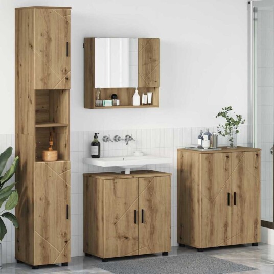 Baderomsinnredningssett Veggmontert med dør 4 pcs Artisan Eik Baderomsinnredningssett Veggmontert med dør 4 pcs Artisan Eik